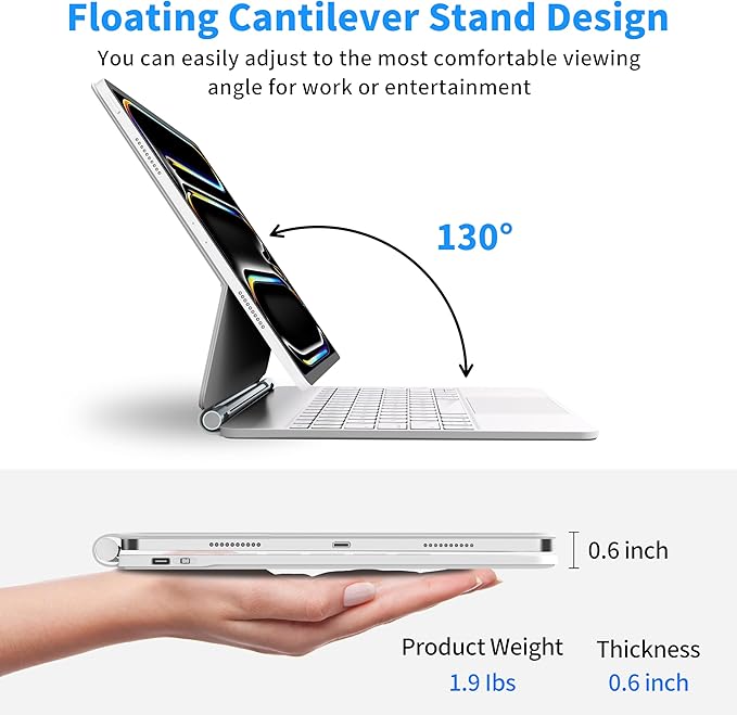 iPad Pro 13 inch case 2024 with Keyboard, Keyboard Case for iPad Pro 13-inch (M4, 2024) with 7 Colors Backlight, Multi-Touch Trackpad, Easy-Set Magnetic Stand, Auto Sleep/Wake (White)