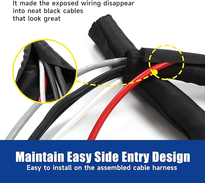Braided-Wiring-Loom Black Mesh Woven Split-Sleeves for Automotive/Electrical/Multi-Cable Strings Cabling Management Protector Covering (1/2" - 28 Feet)