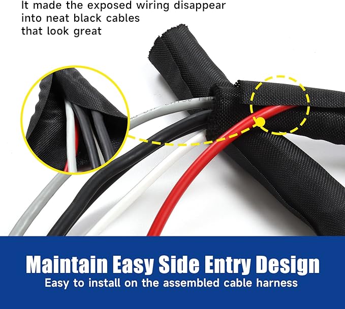 Braided Wire Loom Black Split Sleeving Mesh Woven for Automotive Wires/Audio Video Cable/Multi-Cable Strings (3/8" - 54 Feet)