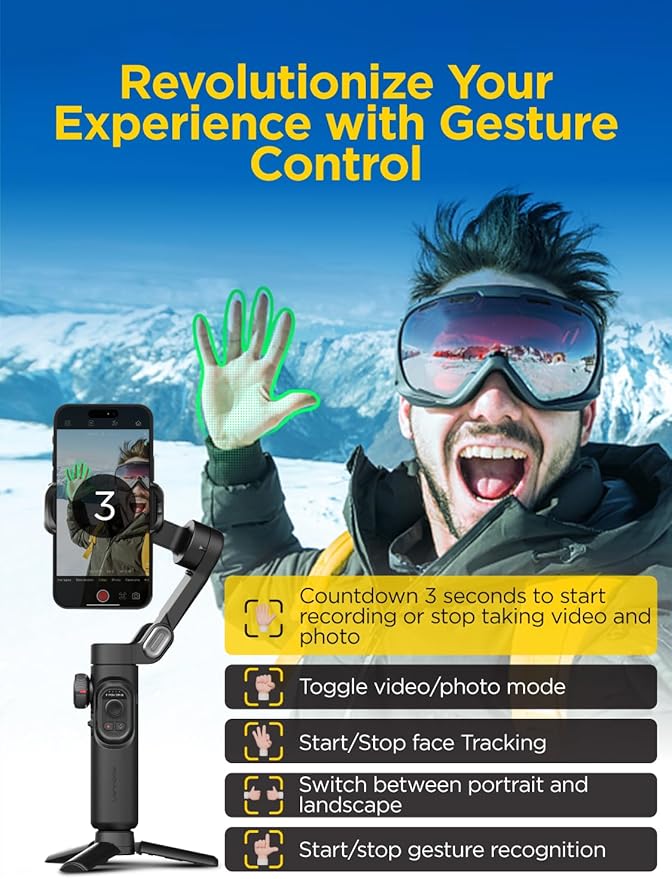 Gimbal Stabilizer for Smartphone, iPhone Gimbal w/Focus Wheel Face/Object Tracking for iPhone 16 15 Pro Max/Android Foldable 3-Axis Handheld Phone Stabilizer for Video Recording -Smart XE
