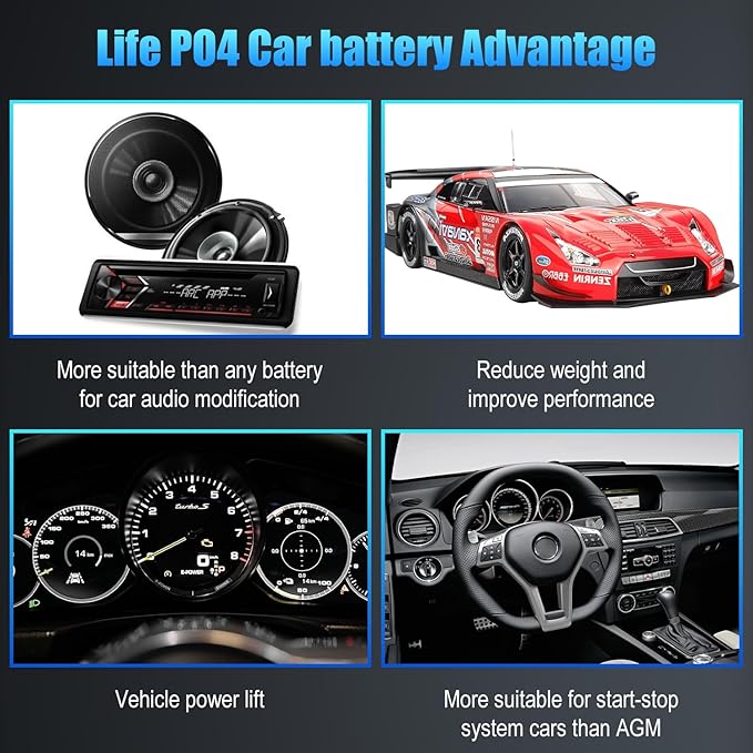 Car Battery GROUP 49 Start and Stop Lithium-ion Car Battery, 12.8V 90Ah 1300CCA LiFePO4 Automotive Battery For Car, With LED Display and Emergency Start Button 60 Months Warranty