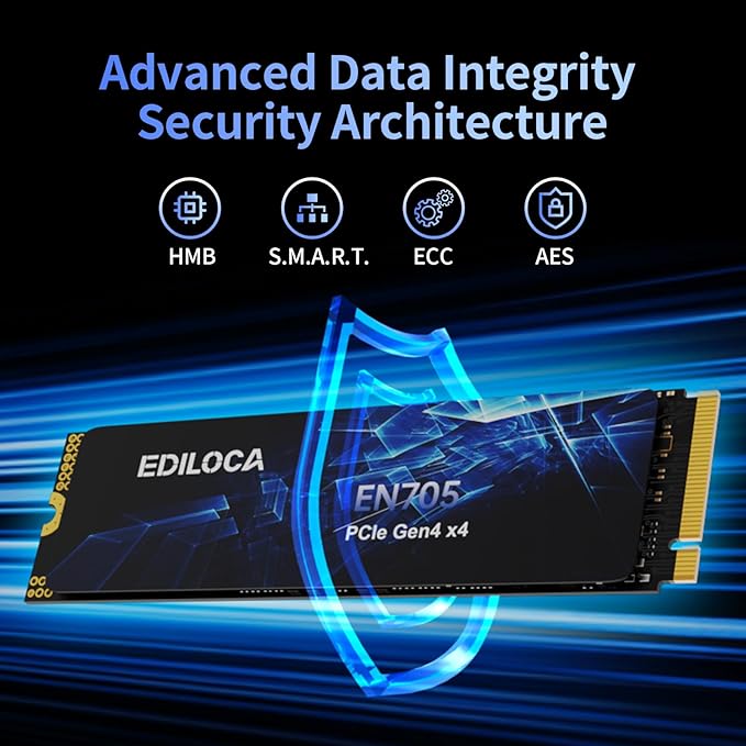 4TB SSD NVMe M.2 2280 PCIe Gen4 x4 Internal Solid State Drive - Up to 5000MB/s, 4TB SSD PS5 Dynamic SLC Cache, PS5 Compatible for Gaming PC Laptop(EN705)