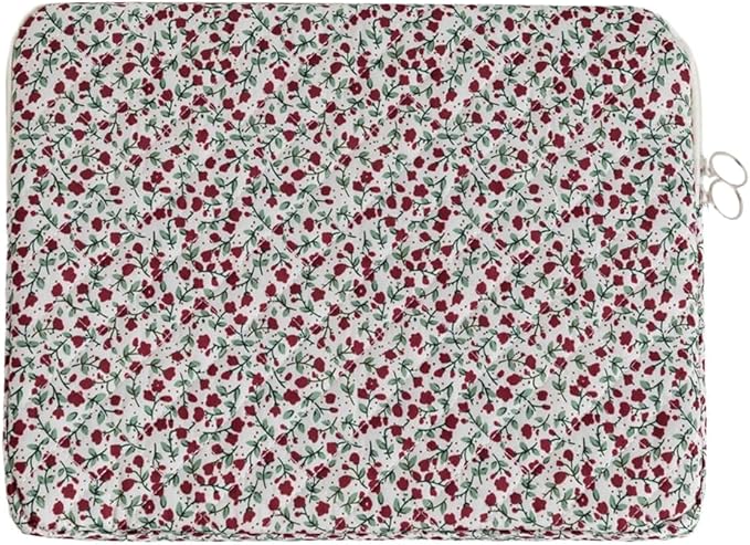 Puffy Laptop Sleeve 13-15.6 Inch Cute Quilted Laptop Protective Case Padded Floral Computer Sleeve for MacBook (B-red, 15 Inch)