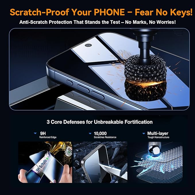 OneFish Screen Protector for iphone 15 Pro Max, 9H Hardness Glass Scratch Resistant,HD Clarity Tempered Glass Film with Installation Frame,Bubble Free, Easy Installation,2Pack.