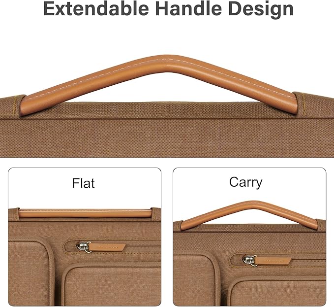 MOSISO 360 Protective Laptop Case 13.3 inch, 13-13.3 inch Laptop Sleeve Compatible with MacBook Air/Pro 13 / Pro 14,HP Dell Acer ASUS,Side Open Carrying Case with 4 Zipper Pockets&Handle, Mocha