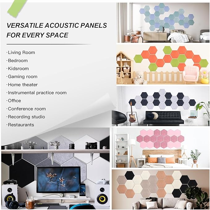 Mollywell Hexagon Acoustic Panels, High Density, Soundproofing, Decorative Noise Reduction Felt Wall Tiles for Ceilings, Home Office & Gaming Room (Smoky Pink), 14x12x0.4 Inch