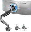 ARES WING Ultrawide Single Monitor Arm, Heavy Duty Monitor Mount for 13"-45" Curved Screens, Adjustable Stand for Desk with C-clamp & Grommet Base up to 40 LBS, Gray