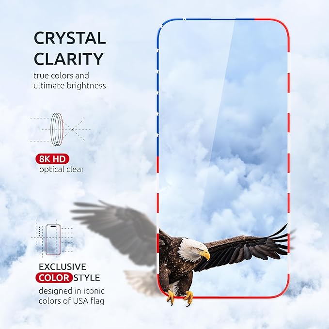 15 Pro Screen Protector for iPhone – (2-Pack) USA Flag & Black Frame Design - Tempered Glass Screen Protector for iPhone 15 Pro 9H Hardness Full Coverage - Oleophobic Coating with Easy Installation