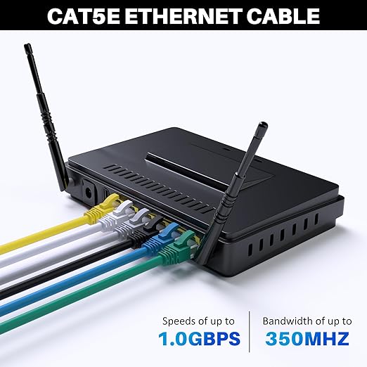 Cat5e Ethernet Cable 300 FT, Long Cat 5e Internet Cable, Yellow Snagless Patch Cord, Flexible, Network, LAN, PoE, Standard RJ45 Connector for PC, Server, Router, Modem, TV, PS5 - with 15 Cable Ties