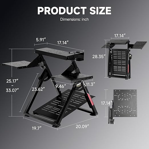 GTPLAYER Flight Racing Simulation Stand Foldable Gaming Stand Compatible with Logitech/Thrustmaster/PXN Gaming Devices Adjustable Stable Simulator Cockpit Stand, Electronic Device Not Included, Black
