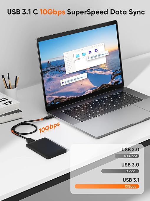 CableCreation 4FT USB C to Micro B Cable,10Gbps Speed External Hard Drive Braided,USB 3.1 Type C to Micro B Work for iPhone 15,16,Seagate WD Westgate My Passport,MacBook Pro/Air, iPad/Tablet,Black