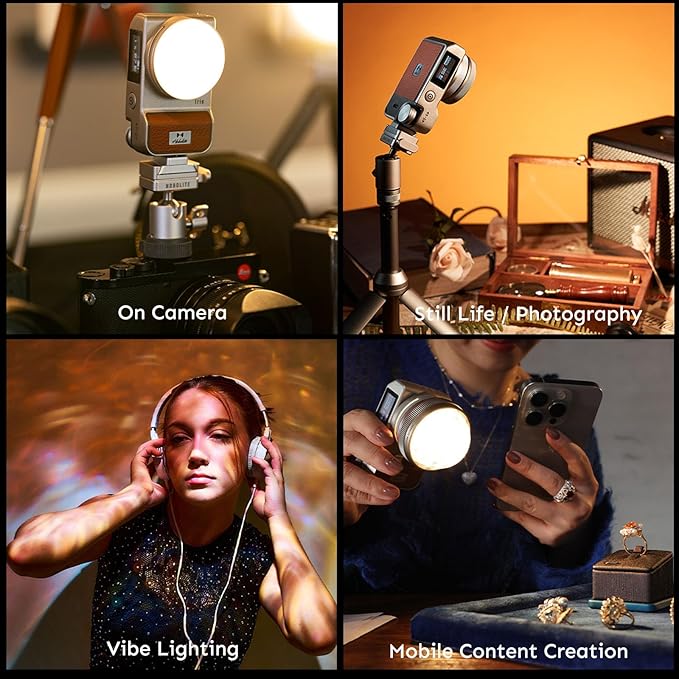 Iris Portable LED Photography Light Creator Kit with LCD Display, App Control, CRI/TLCI 96+, 2700-6500K Bi-Color On Camera Light for Content Creators, 5W, Black