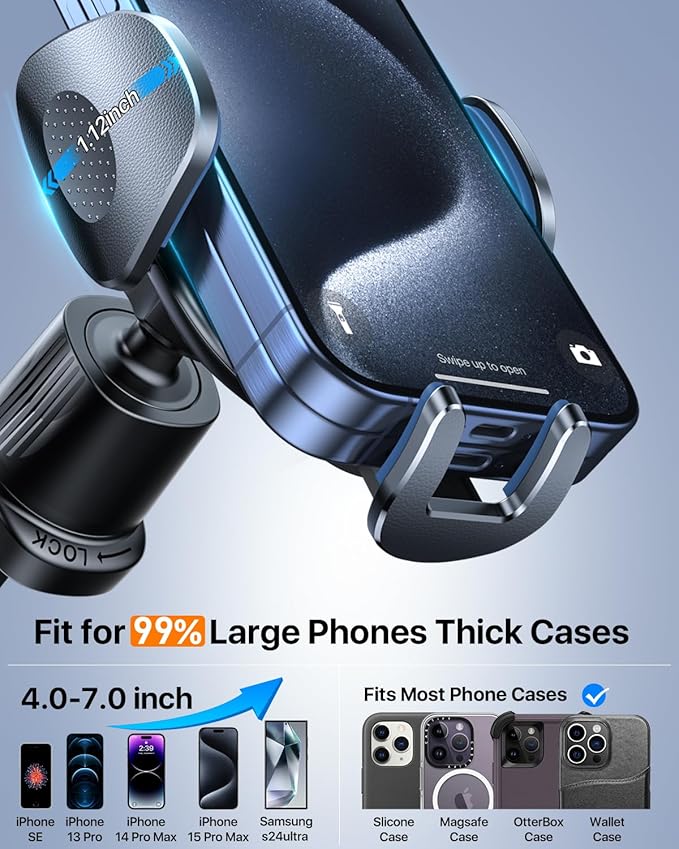 YRU Car Phone Holder [2025 Upgraded Metal Hook Clip], Phone Holders for Your Car [No Fear of Bumps] Air Vent Cellphone Mount Widely Compatible with iPhone16 15 14 13 12 Samsung Android, Grey