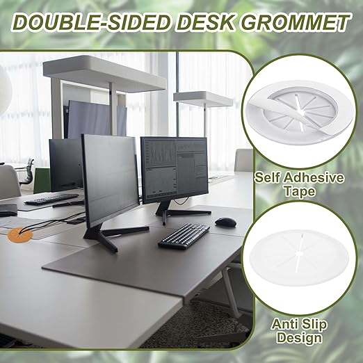 PATIKIL Desk Grommet 2-1/16", 8 Pcs Round Cable Grommet Cord Hole Cover with Adhesive Tape Flexible Table Wire Organizer for Office Home Table Countertop, White