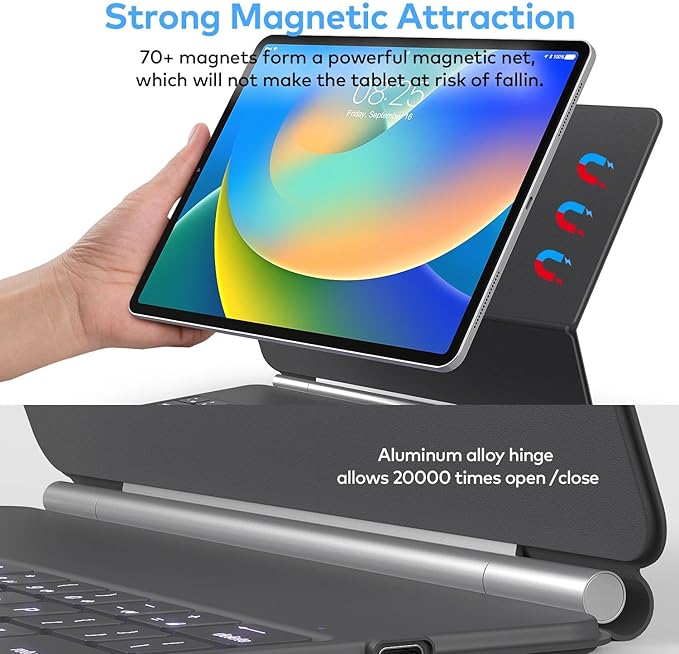 Keyboard Case for iPad Air 13 (M3 2025 / M2 2024) and iPad Pro 12.9 inch 6th / 5th / 4th / 3rd Generation – Magic-Style Magnetic Keyboard Case with Multi-Touch Trackpad – Floating Cantilever Stand