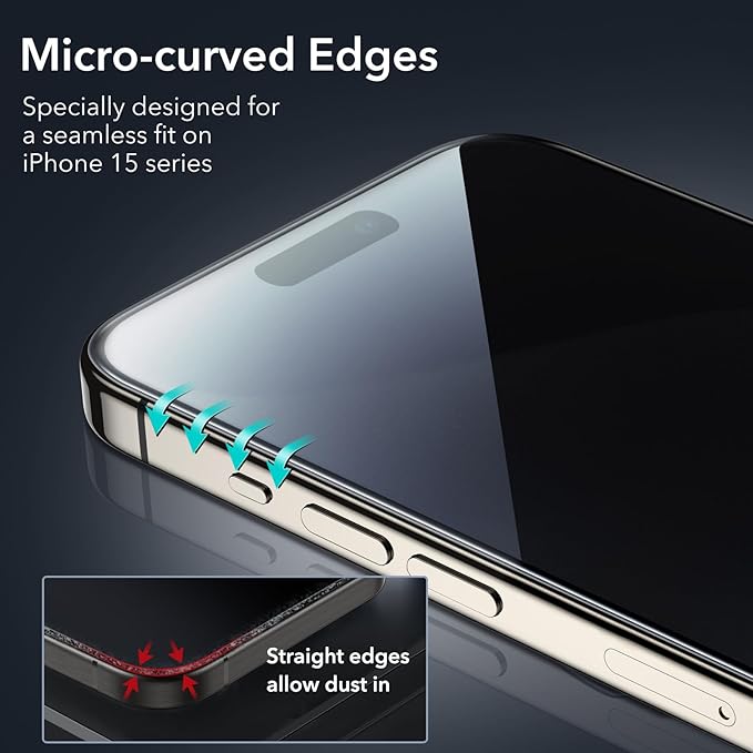 ESR 3 Pack for iPhone 15 Pro Privacy Screen Protector, Anti-spy Tempered-Glass Privacy Screen Protector, Micro-curved Edges, Case Friendly