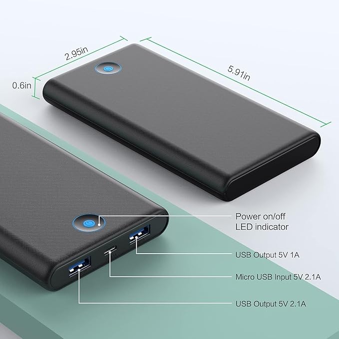 [2 Pack] Portable Charger Power Bank 20000mAh,Ultra Slim Portable Phone Charger with Dual USB Outputs,Backup Charging External Battery Pack Compatible with iPhone 15/14/13/12/11,Android etc-Black+Blue