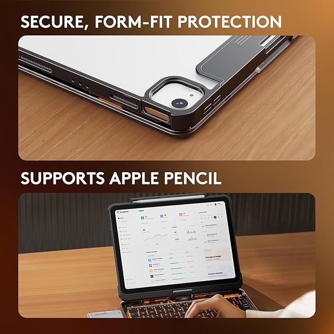 KITONE Transparent Case with Wireless Keyboard for iPad 10.2-in (7th, 8th, and 9th Gen), 7 Colors Backlight, Trackpad, 360°Rotating Stand, Tech Style