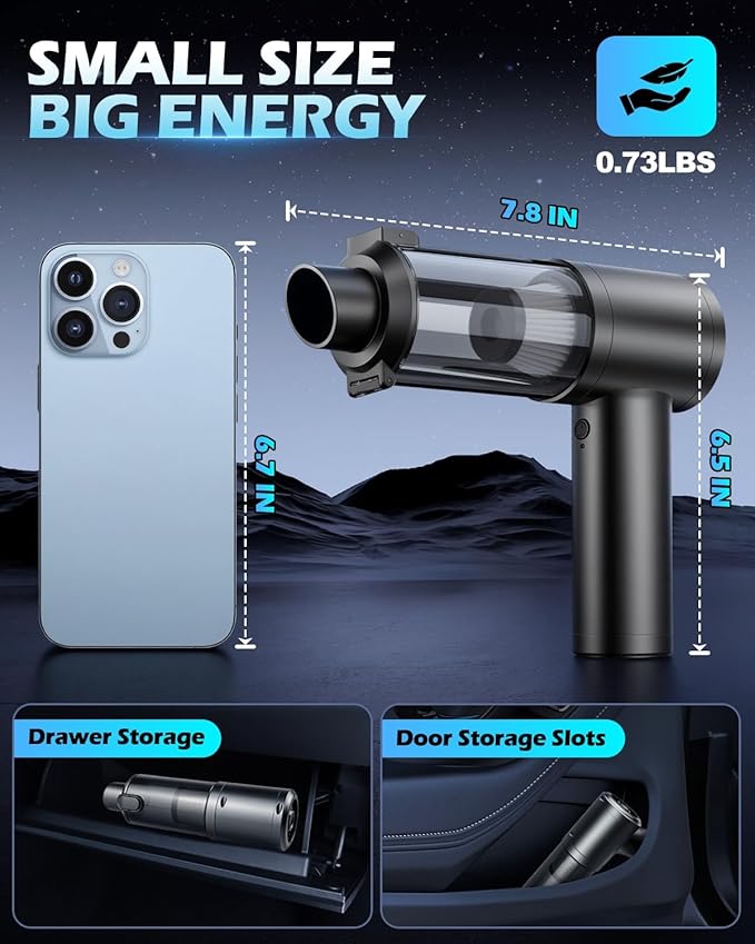 Handheld Car Vacuum Cleaner, 15000PA Car Vacuum Cleaner and Air Duster, High Power Handheld Vacuum Cordless Rechargeable with Multi-Nozzles, Portable Mini Cars Vacuum for Cars Home Office
