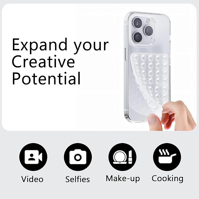 Silicone Double-Sided Suction Phone Grip Detachable Mount - Car Dashboard/Shower Phone Holder, Hands-Free For Selfies & Videos, TikTok/ASMR - iphone & Android Compatible (3.74"x2.2", White+Baby Pink)
