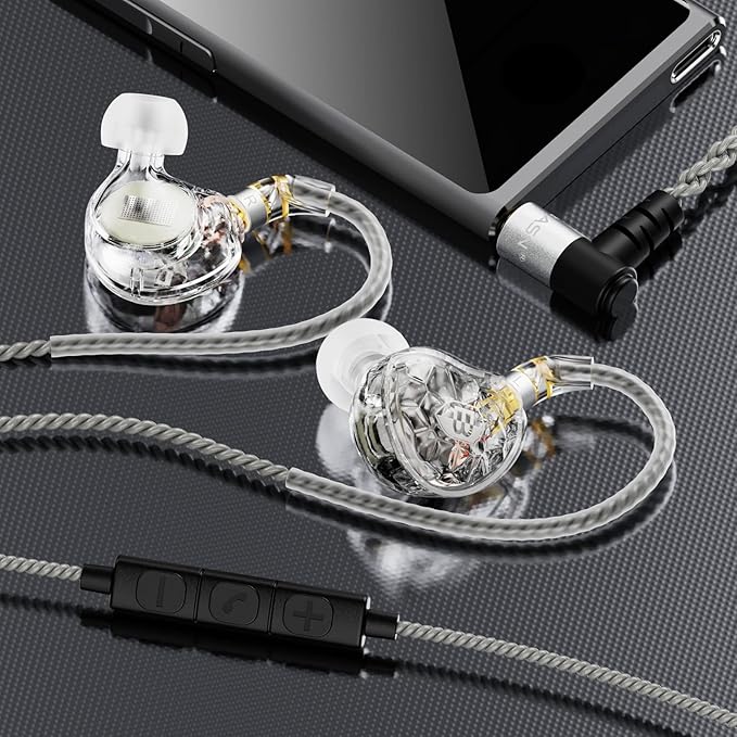 BASN ASONE 14.2mm Planar Driver in-Ear Monitors Earphone with Two Detachable MMCX Cables for Musicians Drummers Bass Players Singers(Clear)