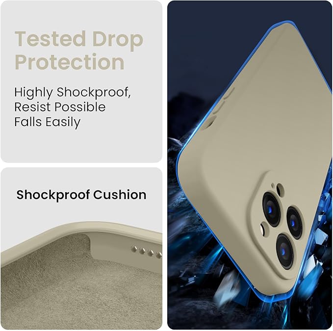 FireNova for iPhone 14 Pro Case, Silicone Upgraded [Camera Protection] Phone Case with [2 Screen Protectors], Soft Anti-Scratch Microfiber Lining Inside, 6.1 inch, Khaki