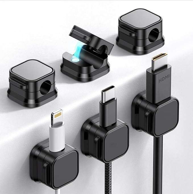 Generic 6 Pack Magnetic Cord Holder, Adhesive Wire Organizer, Under Desk Cable Clip Management, Cord Keeper Organizer for Office Home Desk Wall Nightstand (Black)