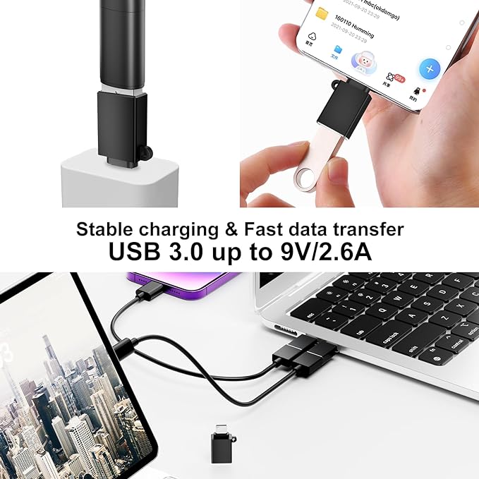 USBC Adapters 8 Pack,Type C to USB Adapter,USBC USBA Male Female Adaptor,C to USB 3.0 OTG Converter for iPhone 15 14 13,MacBook,iPad,Charger,Black