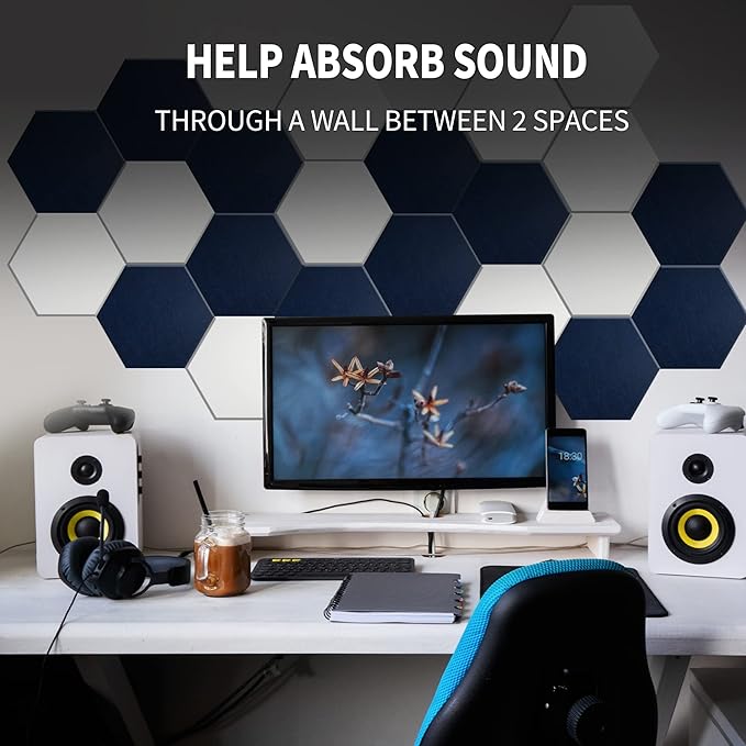 Mollywell Hexagon Acoustic Panels, High Density, Soundproofing, Decorative Noise Reduction Felt Wall Tiles for Ceilings, Home Office & Gaming Room (Orange), 14x12x0.4 Inch
