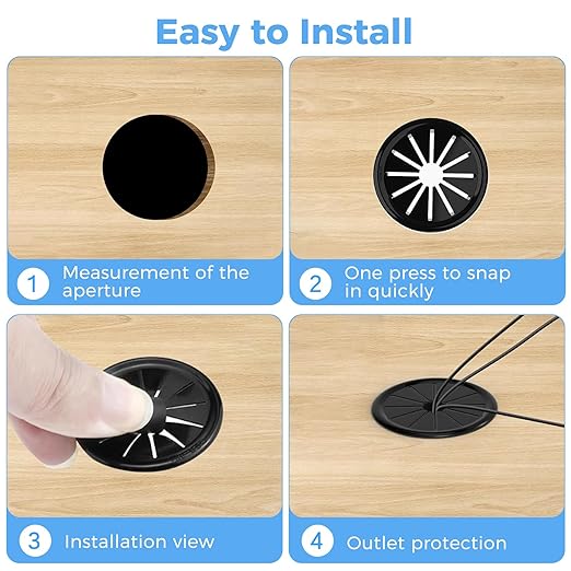 25 Pcs Cable Grommet, Snap Bushing 1-1/8" (28 mm) Mounting Diameter, Flexible Petal-Shaped Buckle Round Nylon Desk Grommet for Wires Through Countertop Cord Organizer and Protection, Black