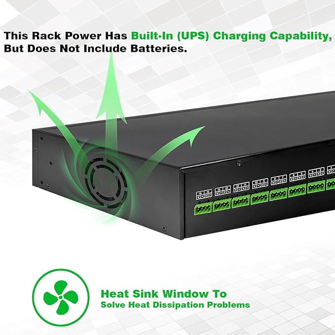 DC 16 Channel VBR CCTV 12V 20A Distributed Power Supply Rack Mount, PTC Reset Fuse,（UPS） Uninterruptible Power Supply System Function，Adjustable Output Voltage，for Security Cameras, DVR，NVR