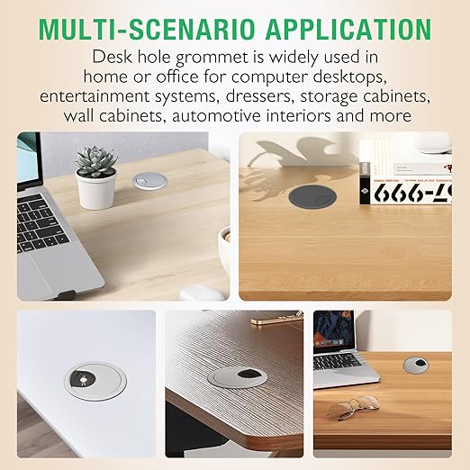 10 Pcs Desk Grommet 2" / 50 mm, Desk Cord Hole Cover, Cable Grommet ABS Plastic, Desk Hole Grommet for Home & Office Pc, Detachable Cable Cord Organizer-Silver Sand