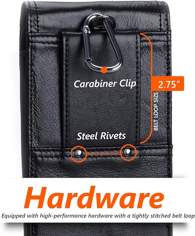 Hengwin Genuine Leather Cell Phone Holster for Belt Men, Vertical Phone Holder Belt Pouch Fits for iPhone 15 Pro Max 14 Pro Max 13 Pro Max Samsung Galaxy S24 Ultra Note9 Case with Belt Clip (Black)