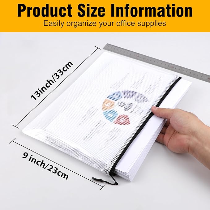 24pcs Large Mesh Zipper Pouch File Bags YOPCDJ Reusable Zippered Pouches for Organizing Classroom, Board Game Storage, Puzzle Bags Black