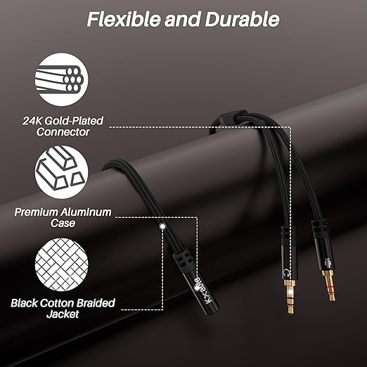 Headphone Splitter for Computer, 3.5mm Female to Dual 3.5mm Male Audio Splitter Cable, Stereo Jack Earphones Headset to PC Laptop Adapter, 1/8inch 2-in-1 Y Separator Aux Dongle Converters, 3FT