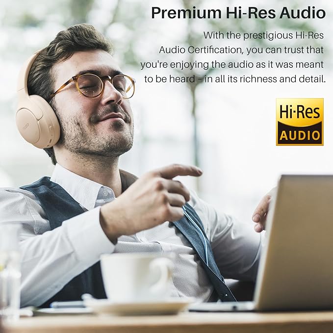 TOZO HT2 Hybrid Active Noise Cancelling Headphones, Wireless Over Ear Bluetooth Headset, 60H Playtime, Hi-Res Audio Custom EQ via App Deep Bass Comfort Fit Ear Cups, for Home Office Travel Khaki
