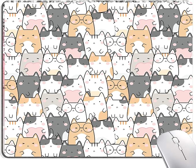 Kawaii Mouse Pad, Cute Cats Mouse Mat, Square Waterproof Non-Slip Rubber Base Computer MousePads for Desk Office Laptop