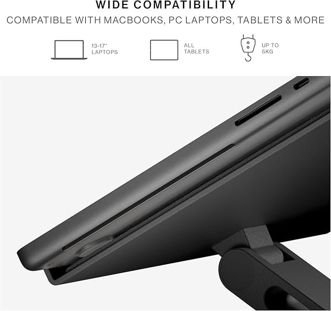 Native Union Desk Laptop Stand – Height Adjustable Ergonomic Computer Stand – Compatible with MacBook Air/Pro, iPad, Dell, HP, Lenovo, Microsoft Surface & Laptops & Tablets Up to 5kg (Black)