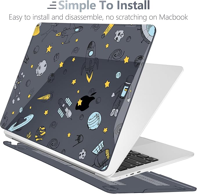 Batianda Premium Case for New MacBook Air 15 inch 2025 2024 2023 with M4 M3 M2 Chip, Designed Protective Plastic Black Hardshell & Keyboard Cover & Screen Protector, Hand Drawn Space