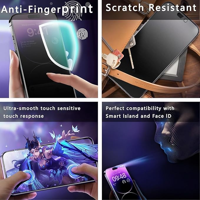 Matte Privacy Screen Protector for iPhone 17 Pro 6.3-Inch, Auto Dust Removal, 9H Anti-Spy Tempered Glass Film, Full Cover, Anti-Fingerprint, Easy Installation, 2 Pack