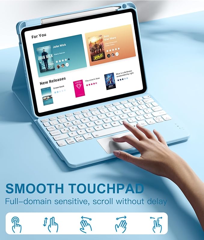 Compatible with iPad Air 11 Inch & Air 5th/ Air 4th Generation Case with Keyboard - Multi-Touch Trackpad, 7-Color Backlit, Detachable Folio Cover for Air 11-inch M3/M2 (2025/2024) (Sky Blue)