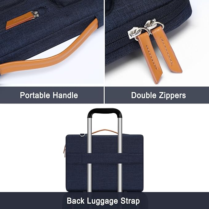 MOSISO 360 Protective Laptop Shoulder Bag,15 inch Computer Bag Compatible with MacBook Air M4 M3 M2/Pro A1990 A1707, Dell XPS Plus,Side Open Messenger Bag with 4 Zipper Pockets&Handle, Navy Blue