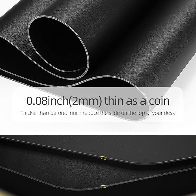 YSAGi Office Desk Pad, Desk Mat, 23.6" x 13.7" Ultra Thin Waterproof PU Leather Desk Blotter, Laptop Leather Desk Pad Protector for Keyboard and Mouse, Dual-Sided Desk Writing Pad for Office(Black)