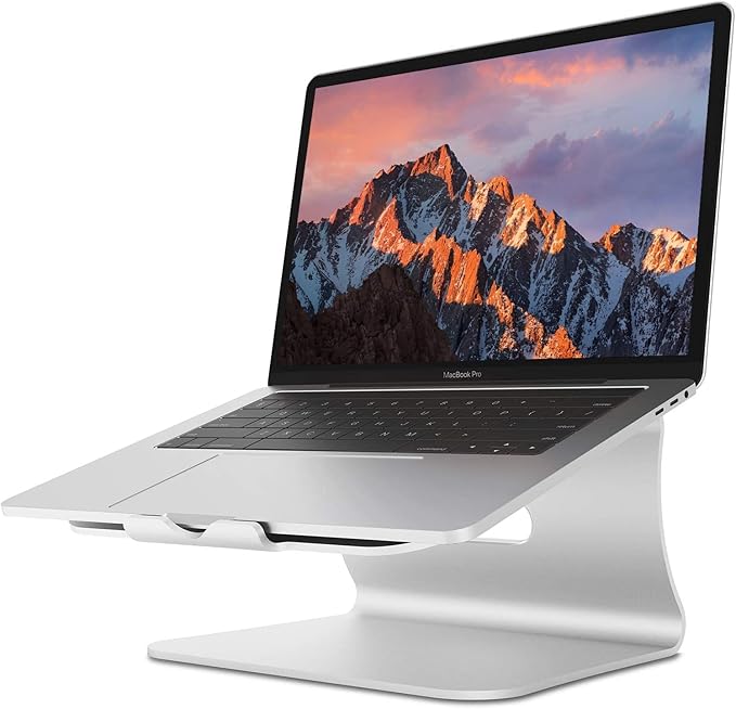 Laptop Stand, Aluminum Notebook Holder Riser Heat-Vent for MacBook Air/Pro, Dell, HP, Lenovo, Microsoft Surface, Samsung 11-16 inches Notebook (Space Silver)