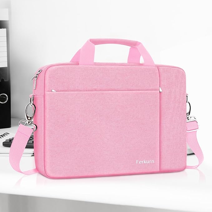 Ferkurn Laptop Bag Case for Women Men Computer Bag Compatible with HP Envy Pavilion Omen/LG Gram/MSI/Dell Inspiron XPS/Lenovo/Acer, Shoulder Strap Carrying Messenger Briefcase, Pink, 15.6 16 Inch