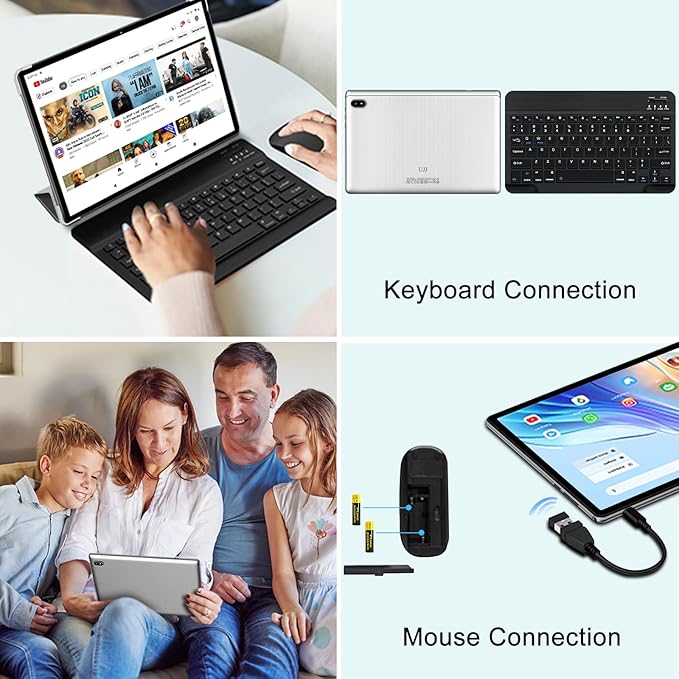 Android 14 Tablet 10 Inch Tablets, 20GB+128GB/1TB Expandable, Tablets with Octa-Core, WiFi 6, Dual Camera, BT 5.0, 6000mAh Battery, HD IPS Display, Widevine L1, Tablet with Keyboard Mouse - Sliver