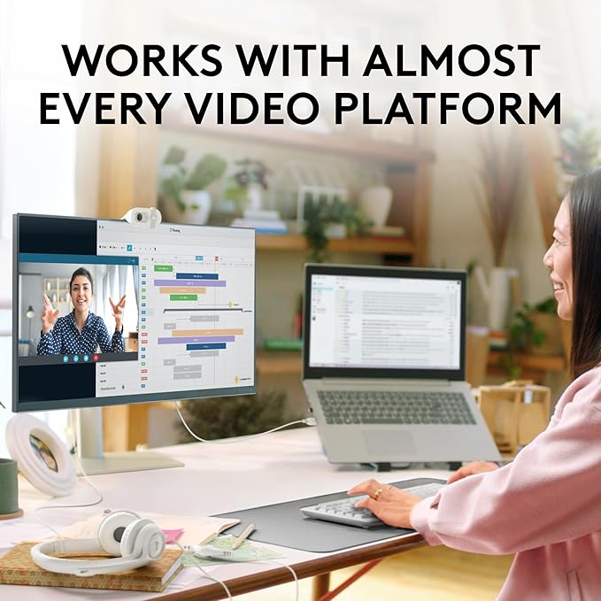 Logitech Brio 100 Full HD 1080p Webcam for Meetings, Streaming, Desktop, Laptop, PC - Built-in Mic, Shutter, USB-A, Teams, Zoom - Off-White