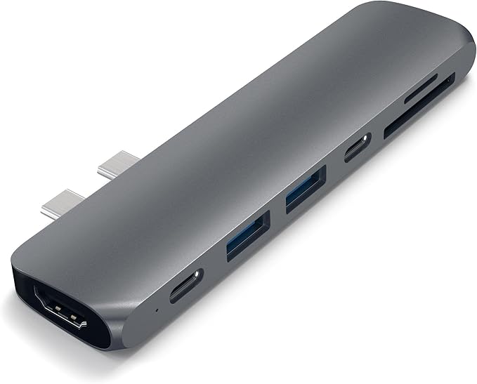 Satechi USB C Hub Adapter, USBC Dongle 7 in 1, USB-C with 4K HDMI, 87W PD Charging, USBC Data, 2 USB-A Data, Micro/SD Card Readers, for MacBook Pro/Air M1 M2 M3 M4 - Space Gray