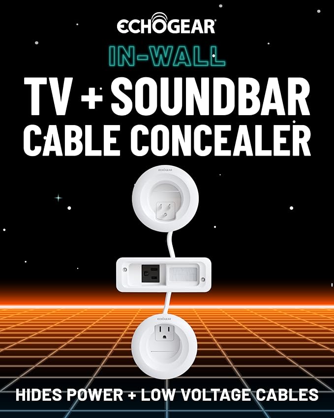 ECHOGEAR in Wall Cable Management Kit for TV & Soundbar - Cord Concealer & Power Kit - Powers Devices & Hides All Cables - Comes with Circle Saw Drilling Attachment & Drywall Hand Saw