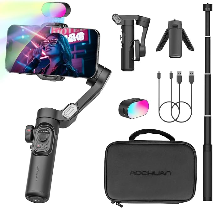 Smartphone Gimbal Stabilizer for iPhone 15 Pro Max Android Phone with Extension Rod 3-Axis Phone Gimbal Stabilizer with Follow Focus for Vlogging TikTok YouTube(Smart XE Combo1)